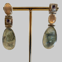 Aretes Tierra y Luna con fluorito verde, amatista y piedra de luna